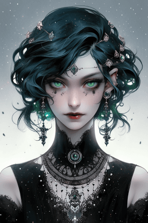 AI generated: A mysterious and enchanting witch girl, gothic style, with ethereal makeup, Cyberpunk style by Sophi...