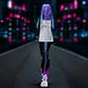AI generated: [slender asian girl slender stunning girl baggy clothes (black) trousers, sneakers : cyberpunk backg...
