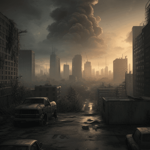 AI generated: "The Last of Us Part II", post-apocalyptic cityscape