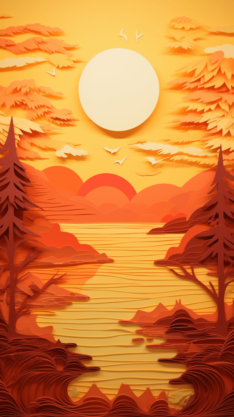 AI generated: A paper cut of a sunset, with warm colors, delicate hues, Frederic Edwin Church, Ray Tracing, golden...