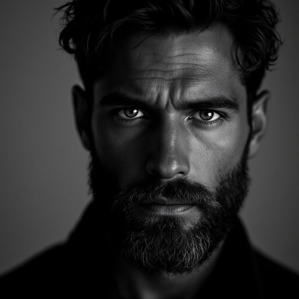 AI generated: photography, monochrome, front view, evoking the starkness of classic noir with an intimate, psychol...