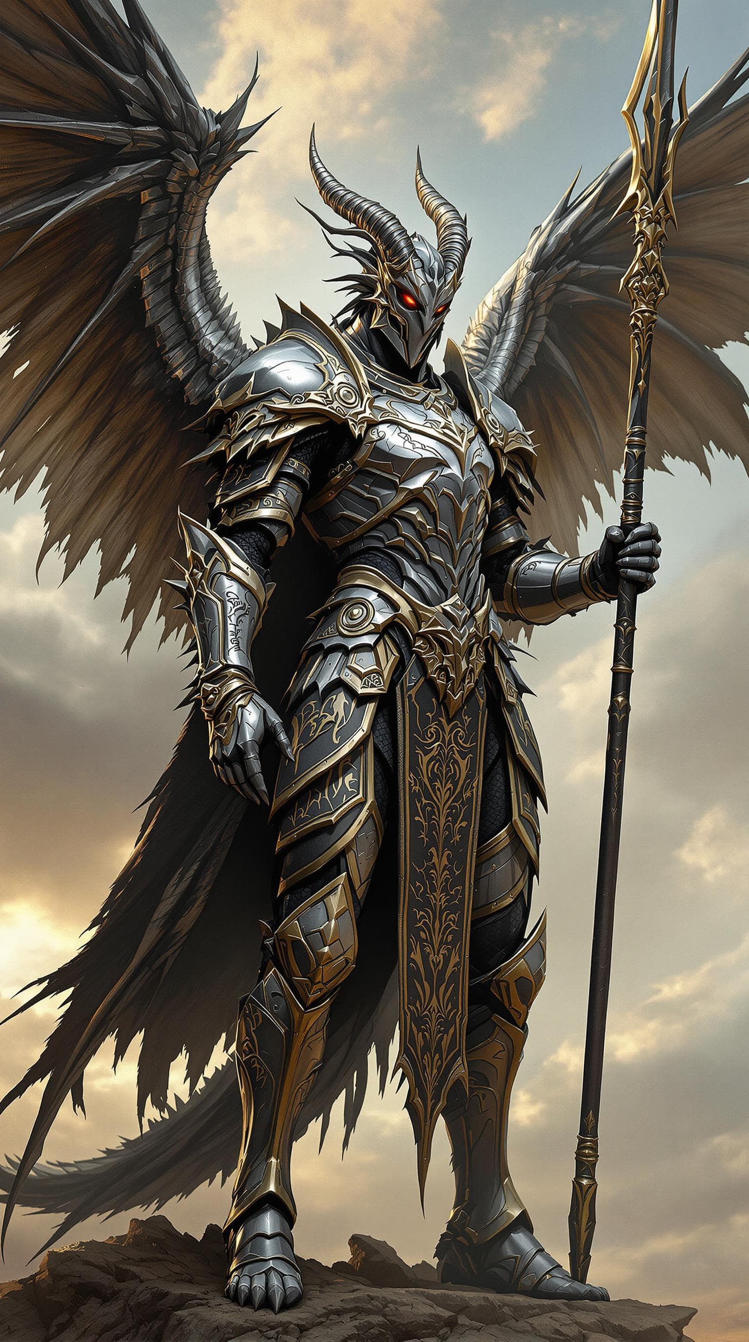 AI generated: Hyper-realistic concept art of a nigromant Knight, a majestic half-human, half-demon warrior with si...