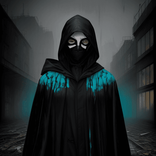 AI generated: The canvas depicts a man in a completely black raincoat, painted with a brush and paints. His face i...