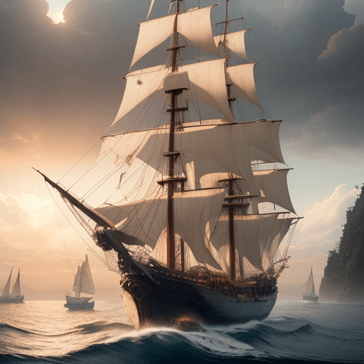 AI generated: Photo of a ultra realistic sailing ship, dramatic light, pale sunrise, cinematic lighting, battered,...