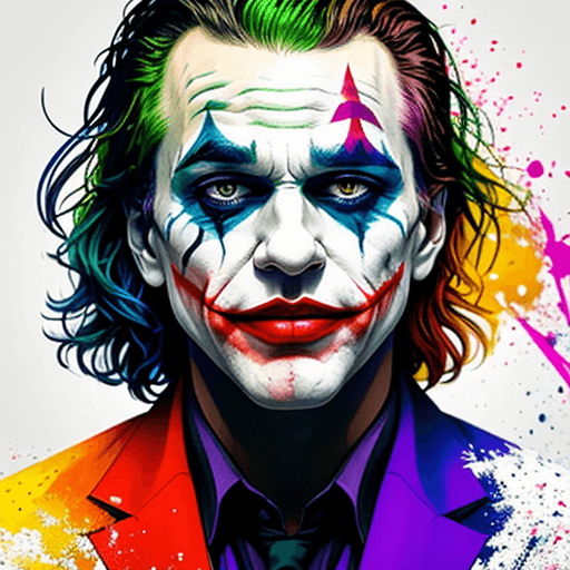 AI generated: an abstract representation of the Joker, combining bold brushstrokes and splatters of vibrant colors...
