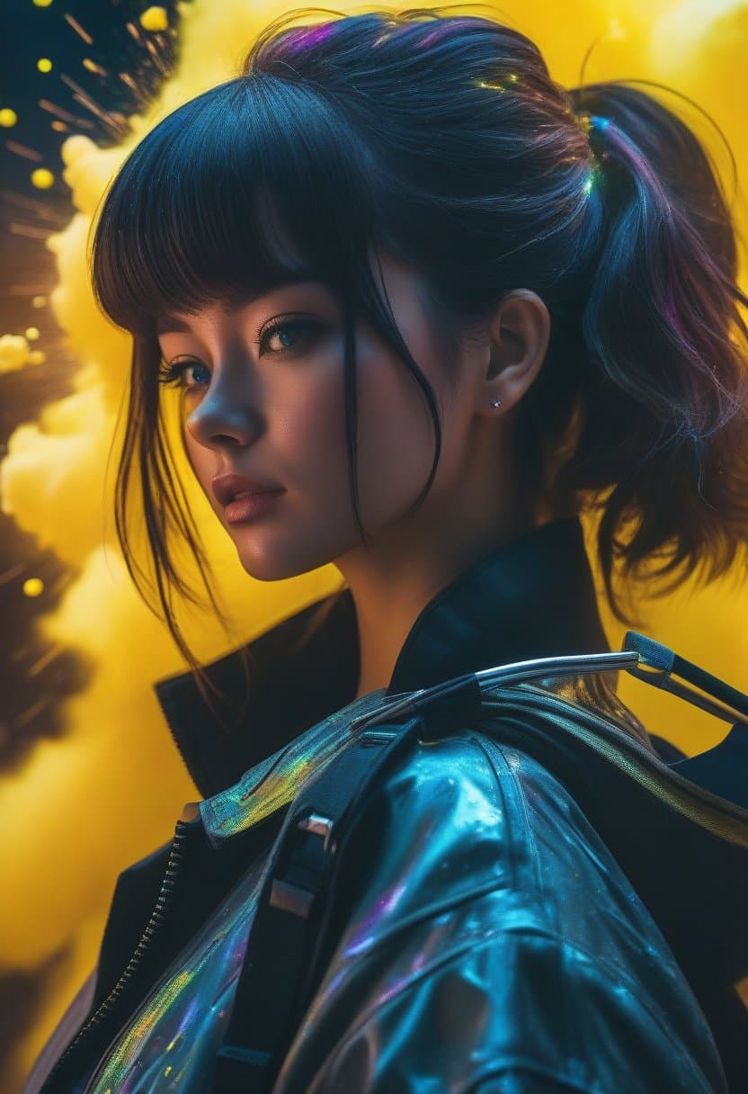 AI generated: by_Brandon_Woelfel, ((Acid colors dust particles, 64K, expressive brush strokes, deep yellow explosi...