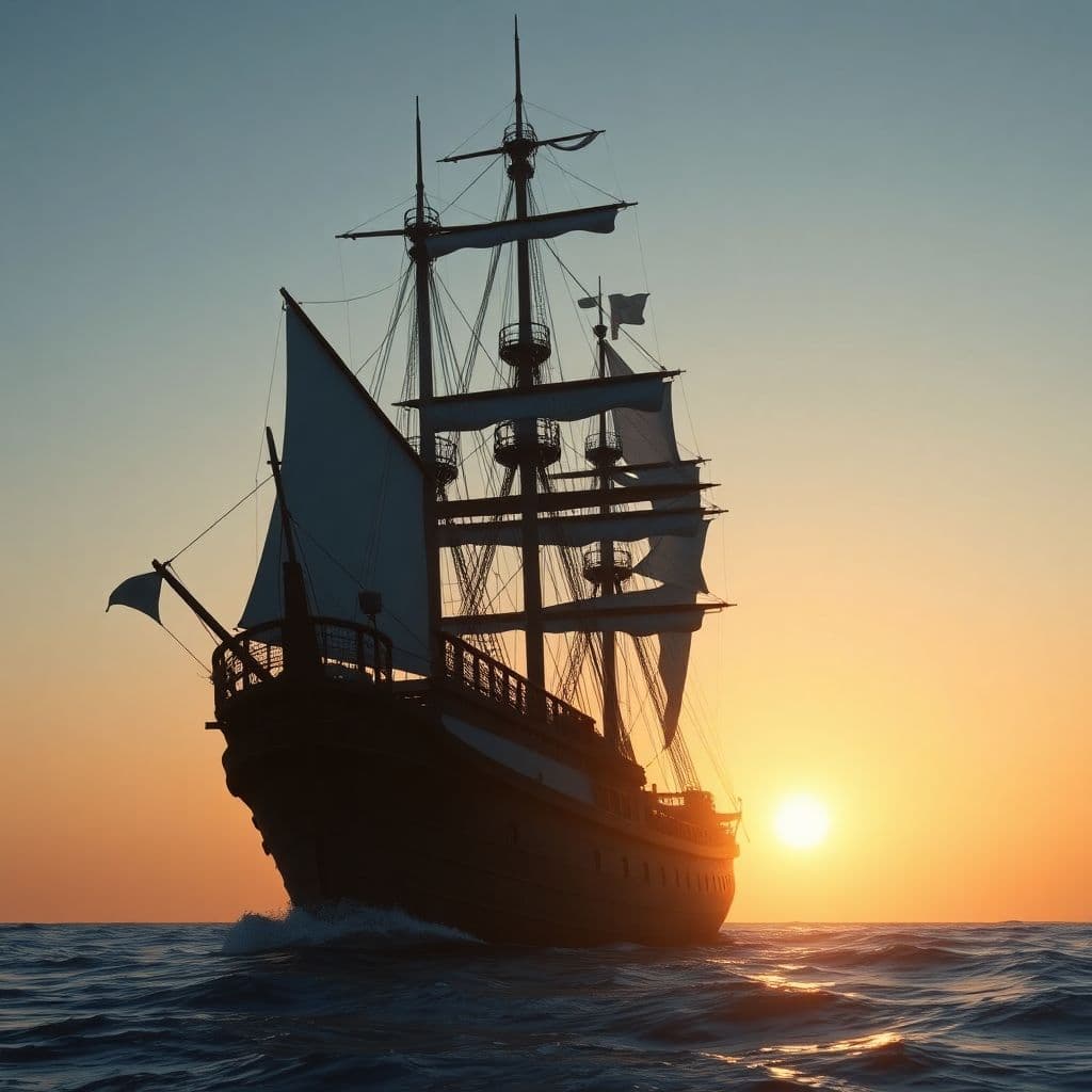 AI generated: Photo of a ultra realistic sailing ship, dramatic light, pale sunrise, cinematic lighting, battered,...