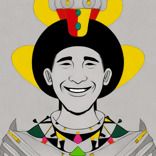AI generated: logo drawing, minimalism, young jester in a jester's hat with three bells smiles sincere kind smile,...