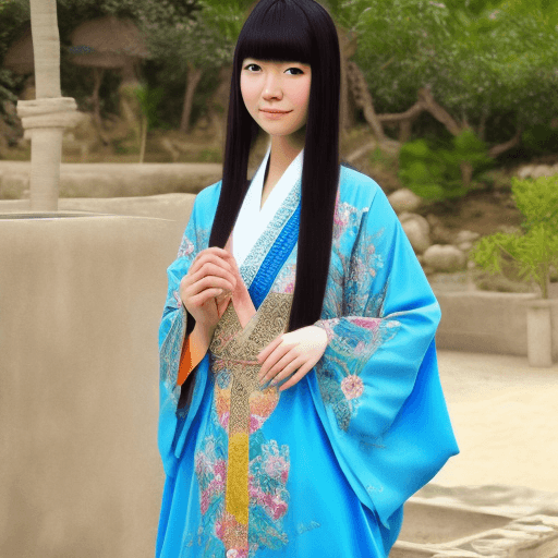AI generated: photo of realistic japanese girl wearing kaftan