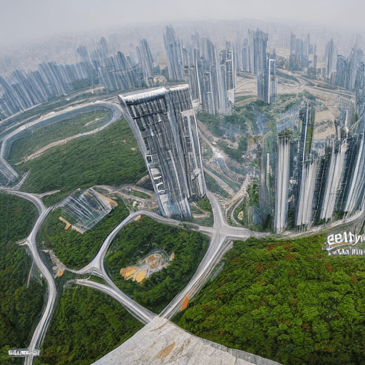 AI generated: FUTURISTIC CHINA VIEW FROM TOP OF THE WORLD TALLEST  SKYSCRAPER ROOFTOP IMAGE OF LANDSCAPE IN GUILIN...