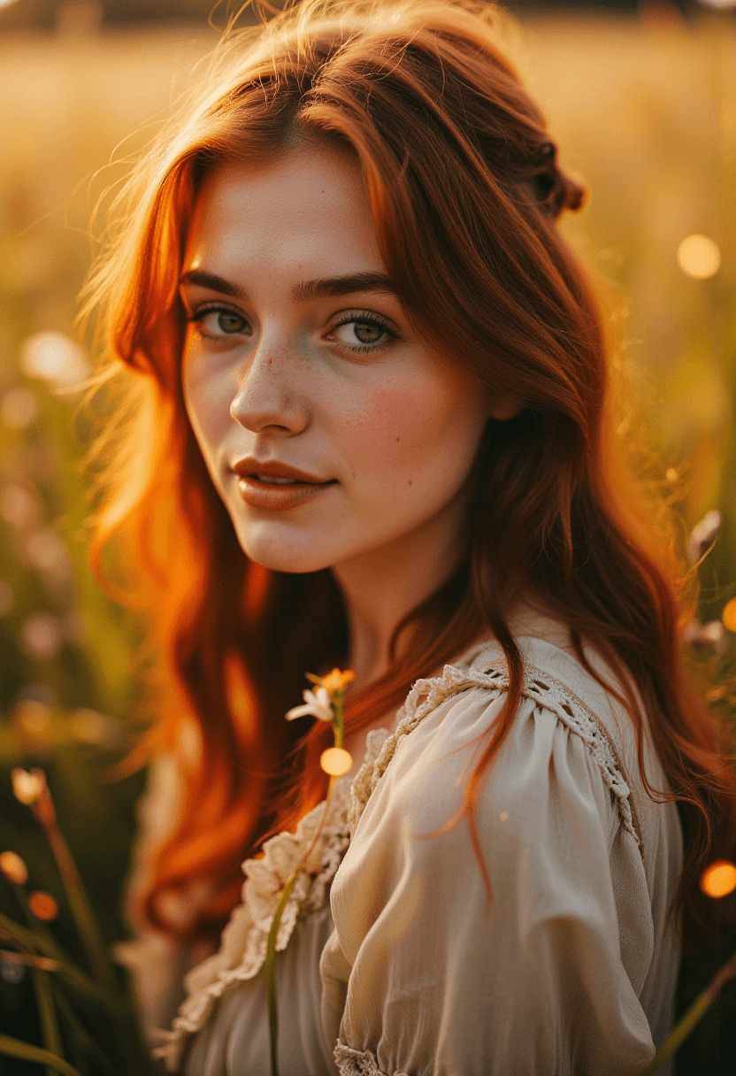 AI generated: In this dreamy portrait, a young woman radiates innocence and playfulness as she looks directly at u...