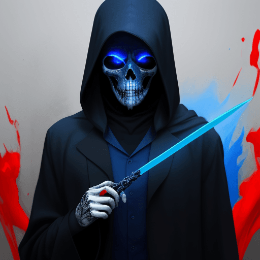 AI generated: (masterpiece, best quality:1.4), looking at viewer, grim reaper, {blue theme|red theme|white theme},