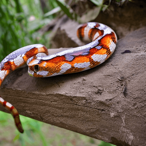 AI generated: crazy man check in mirror, see a corn snake and royal cobra
