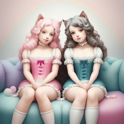 AI generated: two fluffy kittens sitting next to each other, a pastel, by Christen Kobke, featured on pinterest, r...