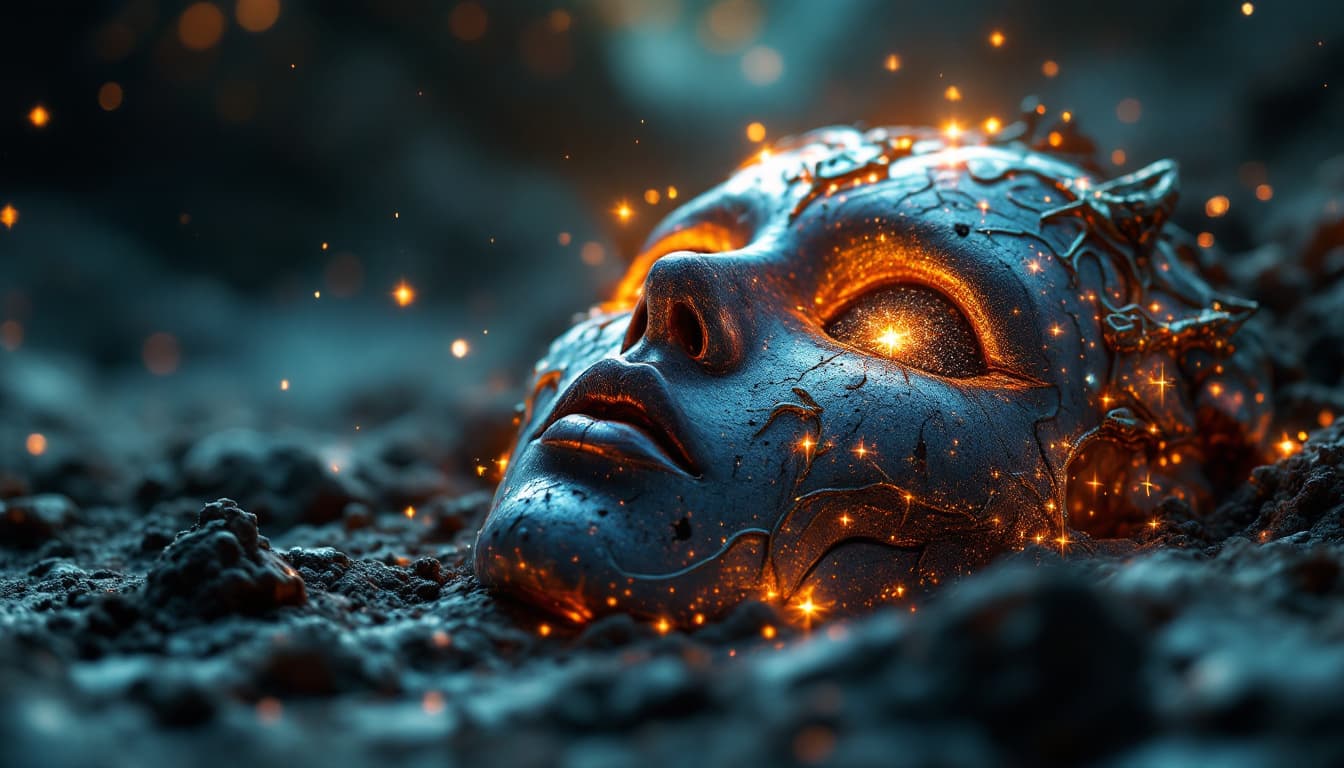 AI generated: A photorealistic image depicting the "Universe" with a distant shot of a weathered, metallic, patina...