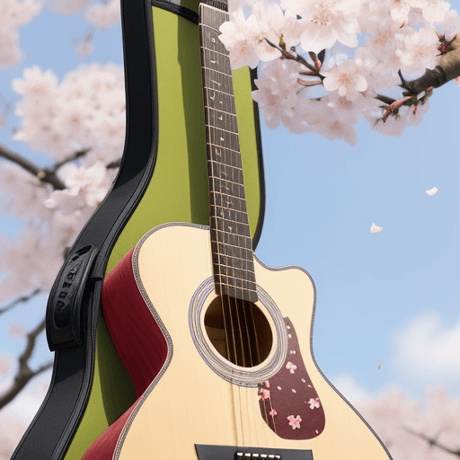 AI generated: guitar
acoustic guitar
japanese style
cherry blossom
sakura 
