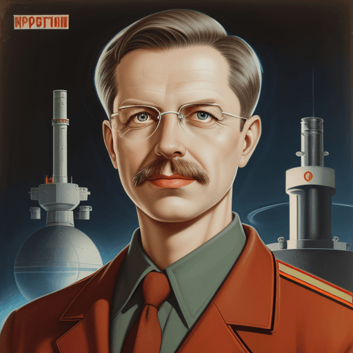 AI generated: Soviet propaganda style portrait of atomic physicist David Leibrandt as the new soviet man with an i...