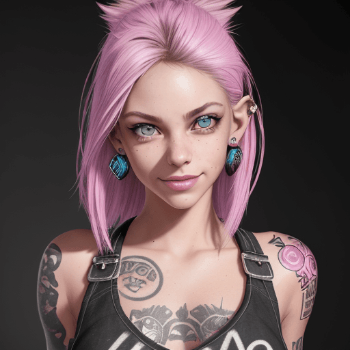 AI generated: A gorgeous girl 19  , flirty smile, punk skater  vibe,toned body, symmetrical eyes, gaged ears(beaut...