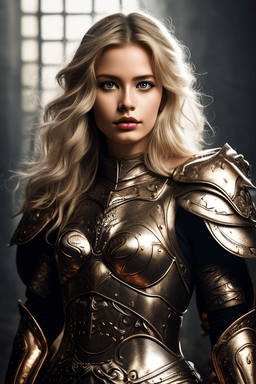 AI generated: mj, close up of a gorgeous female warrior archangel, pronounced feminine features, long blonde hair,...