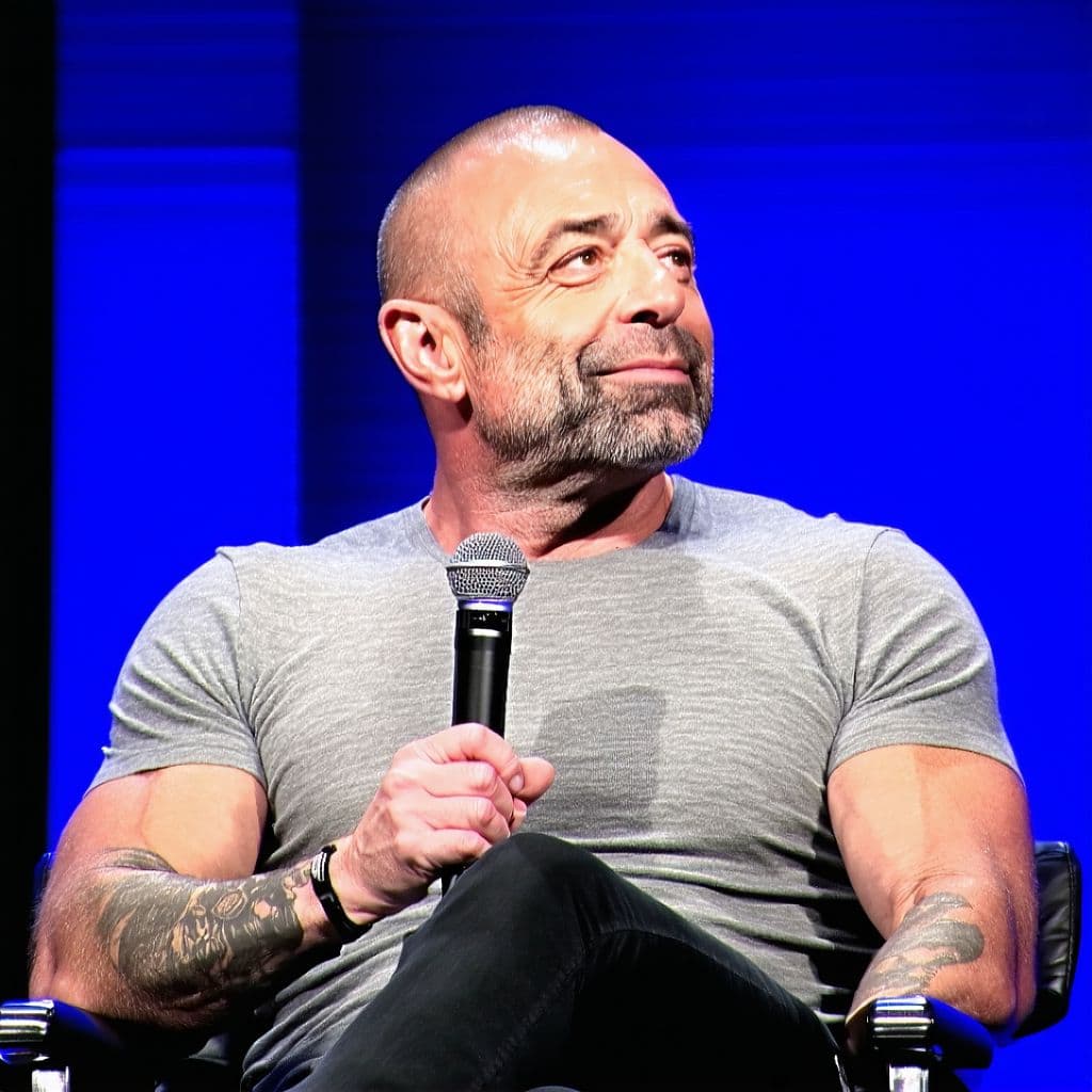 AI generated: Joe Rogan on a set with helen keller, miserable