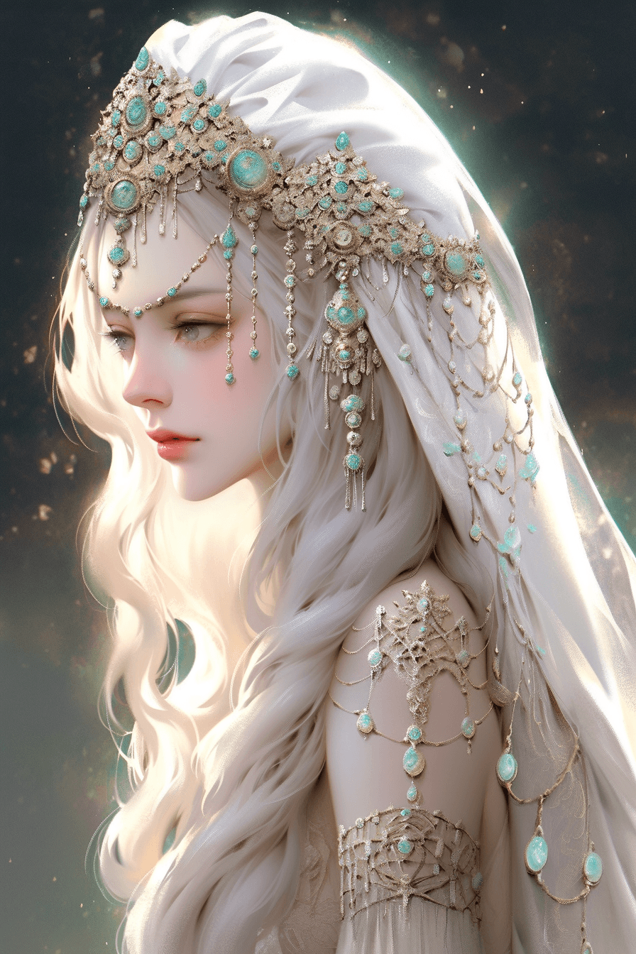AI generated: A mysterious and enchanting sorceress, Minimalism style, with ethereal makeup, Raphaelite art by Bri...
