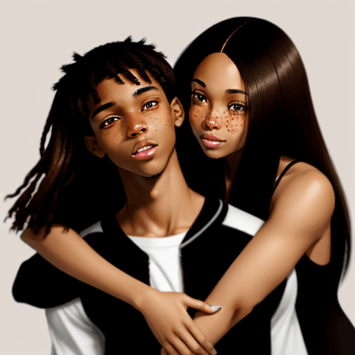 AI generated: Photo of a light skin black  girl with two brown eyes,  clear skin, straight brown hair, and long ha...