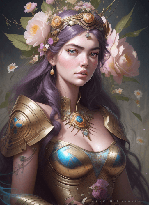 AI generated: Portrait of Athena (a mix between  Terese Pagh Teglgaard and kate upton as a princess), surrounded b...