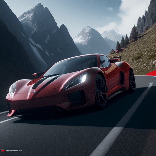 AI generated: a red sports car driving down a mountain road, computer graphics by Armin Baumgarten, featured on cg...