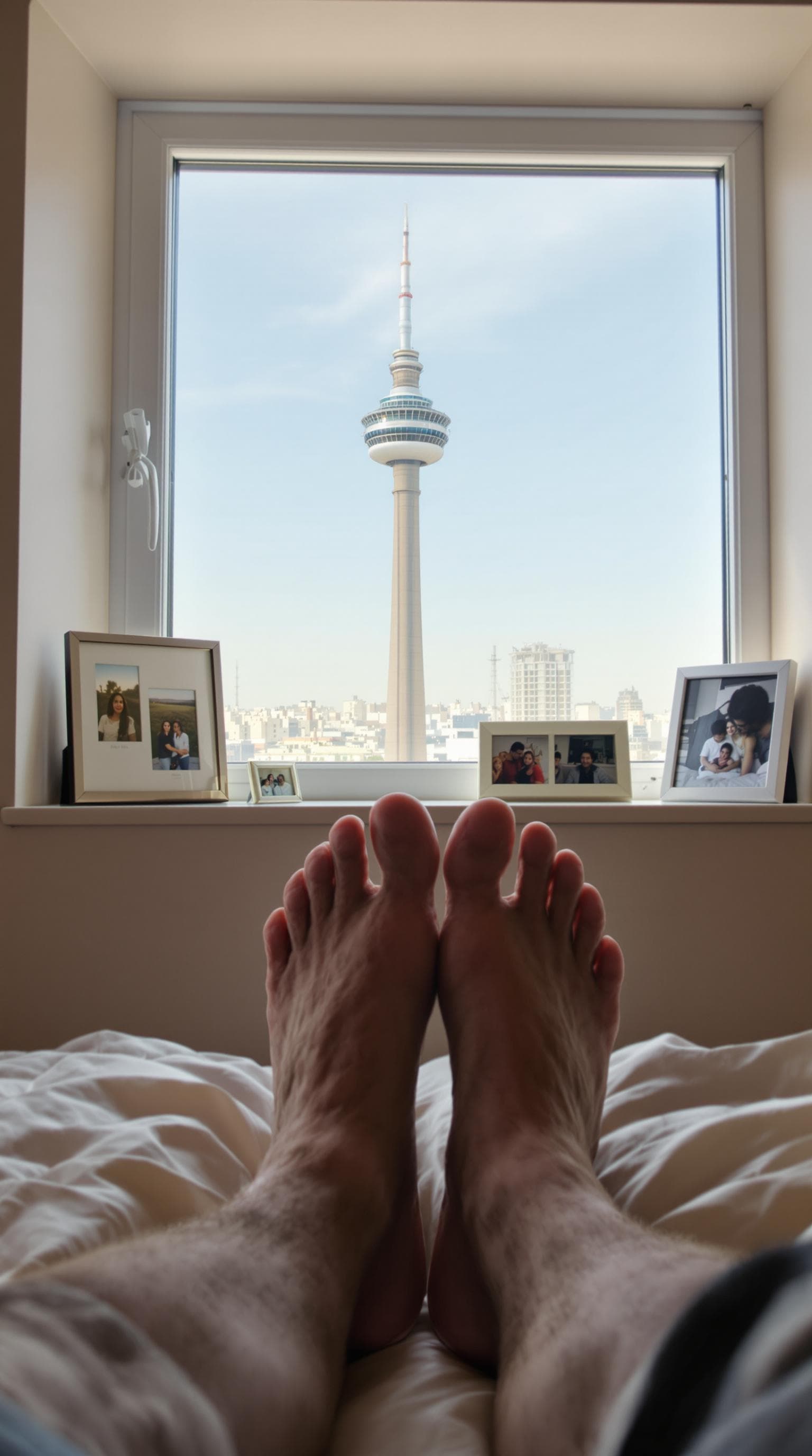 AI generated: POV first-person, I am a 30-year-old man, lying on my bed in my bedroom, just waking up in the morni...