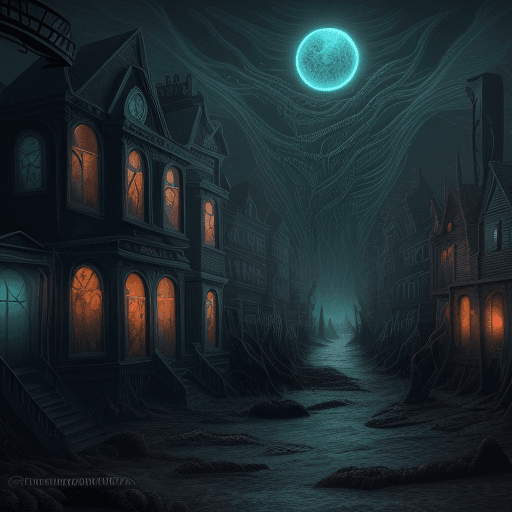 AI generated: Innsmouth,Coastal Town,Decaying Architecture,Eldritch Horror,Fish-like Inhabitants,Cosmic Terrors,Ma...