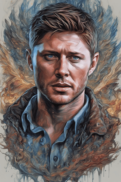 AI generated: mad sky, mad dog Jensen Ackles Supernatural  by Dan Mumford seb McKinnon acrylic paint, paint, oil, ...