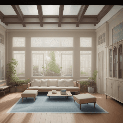 AI generated: High resolution photography interior design, dreamy sunken living room conversation pit, wooden floo...