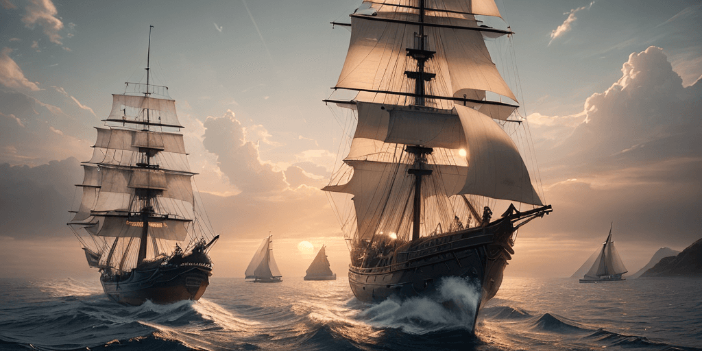 AI generated: Photo of a ultra realistic sailing ship, dramatic light, pale sunrise, cinematic lighting, battered,...
