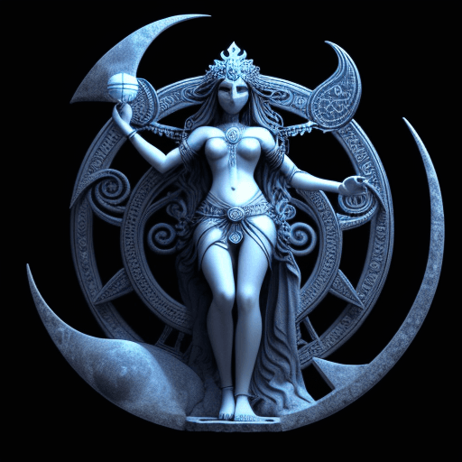 AI generated: beautiful Godess Hecate with her symbols, moon in background, 3 d style fotorealistic