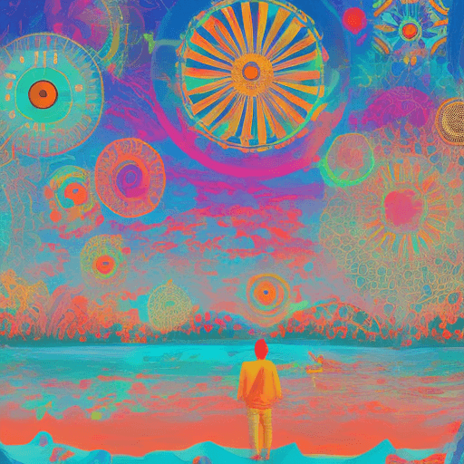 AI generated: vibrant scenes, person looking at the horizon, Punchy Vector --ar 3:2 --niji 6, 