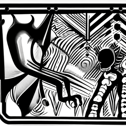 AI generated: skeleton limbo dancing with the devil, vector b&w, in the art style of Junaid Mortimer