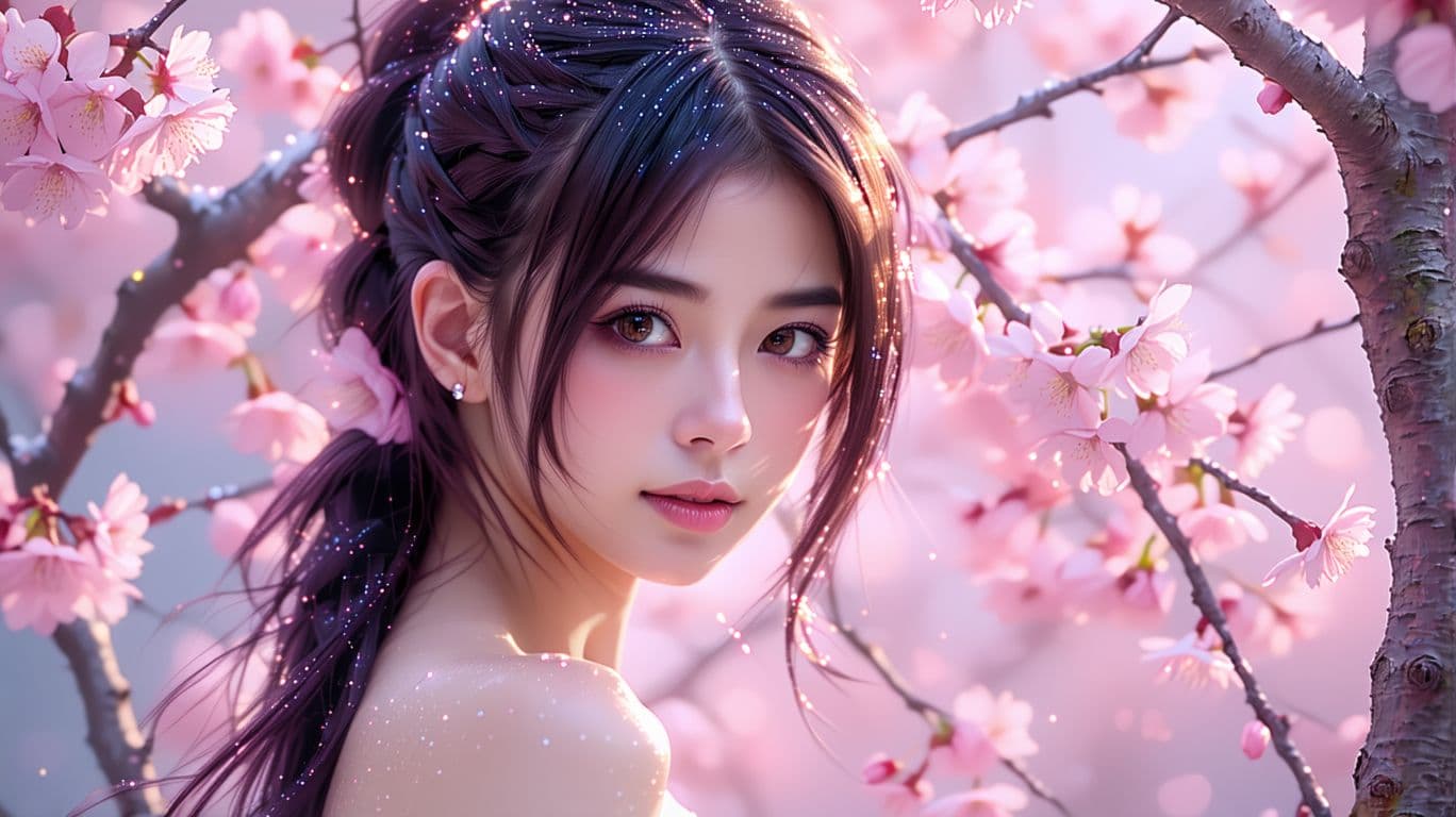 AI generated: young niji animehalf body   asian girl, very sultry look, so hot girl, beautiful charismatic girl, s...
