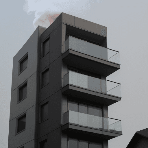 AI generated: Urban style house on the top floors of the house is smoky.