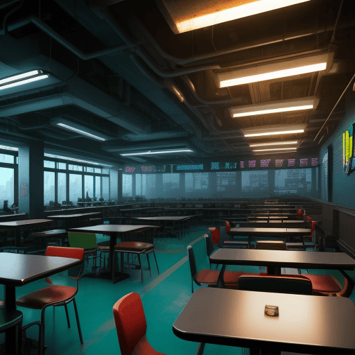 AI generated: Cyberpunk cafeteria university
