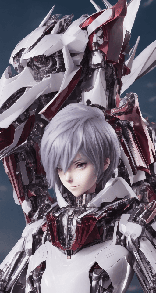 AI generated: Makoto Shinkai styled anime, adult woman, transforming into Evangelion Demonic Demon inspired mecha,...