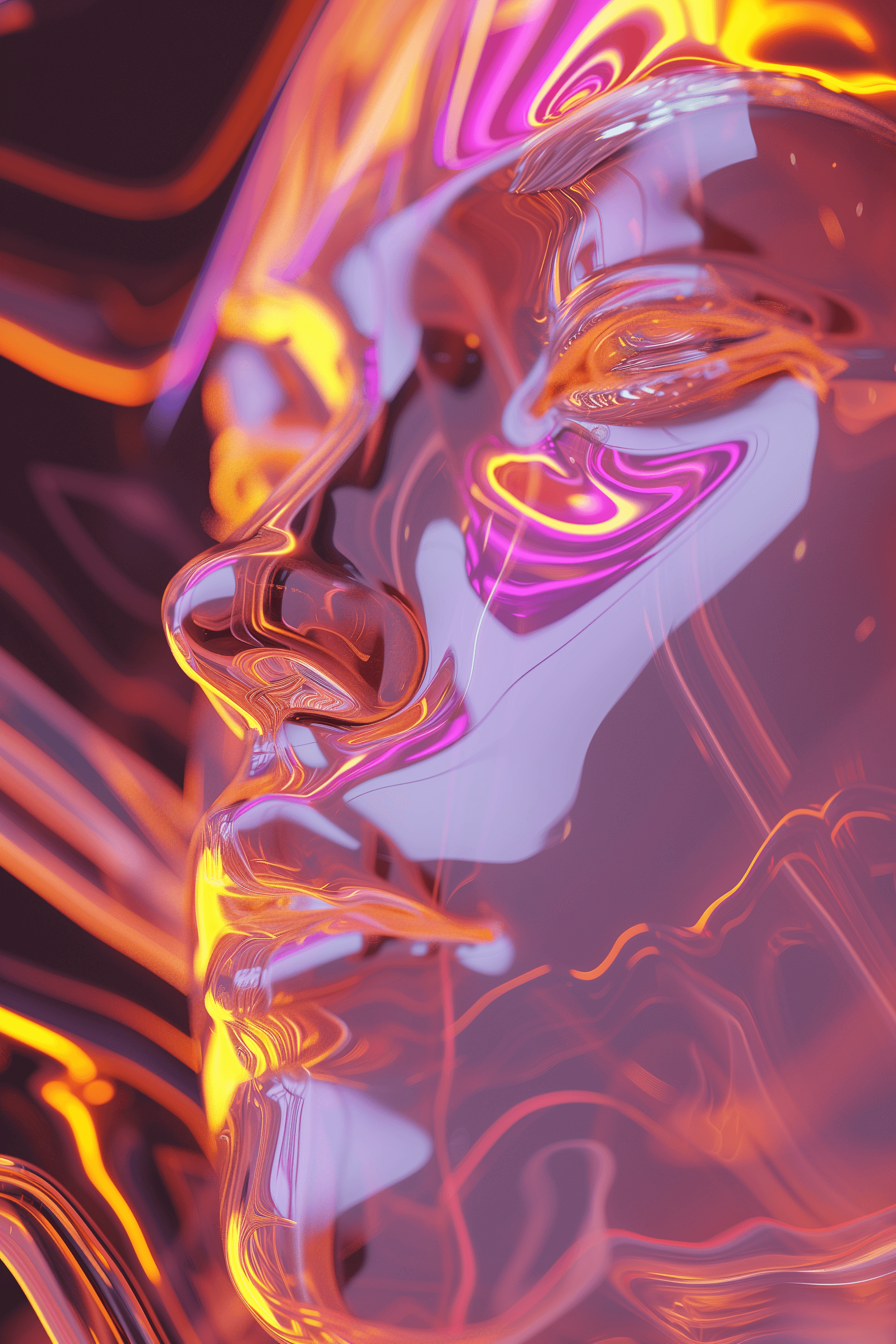 AI generated: a woman's face in a transparent plastic tank, in the style of neon realism, daz3d, sculpted forms, f...