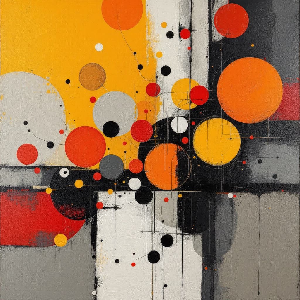 AI generated: abstract realism painting in orange and grey with modern brush techniques, in the style of Bauhaus f...