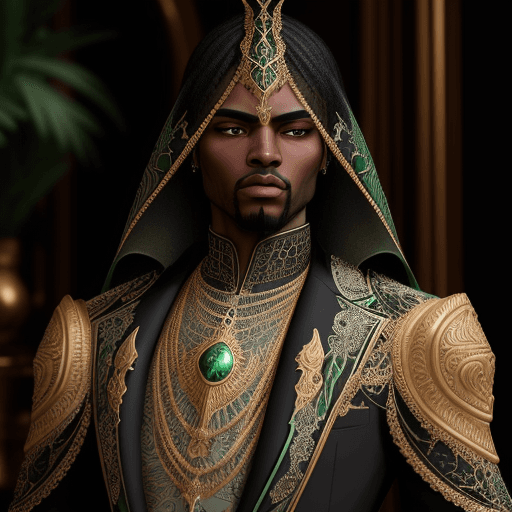 AI generated: black pharaoh, crystal green filigree, insanely detailed and intricate, hypermaximalist, elegant, lu...