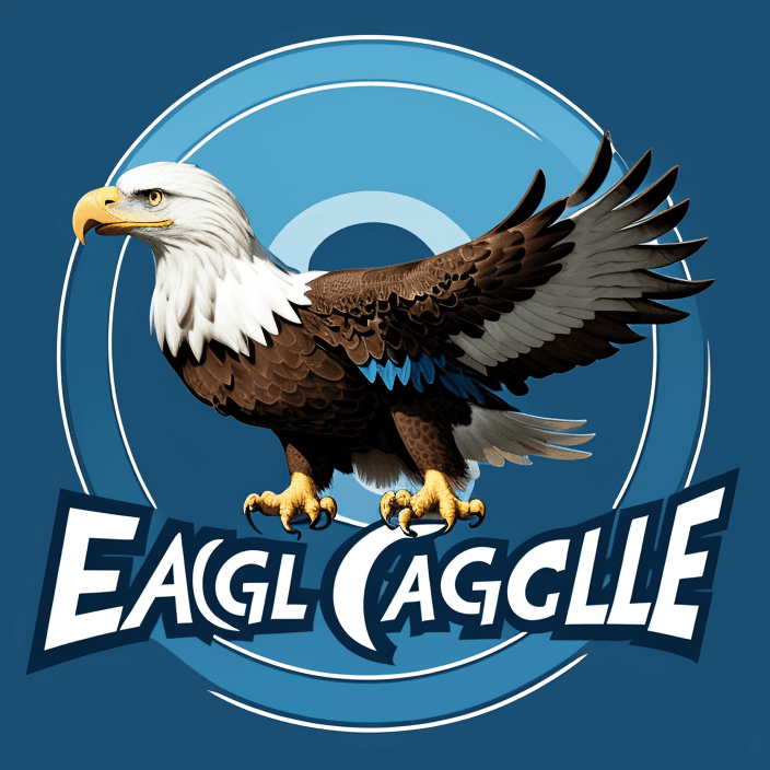 AI generated: logo, cartoon eagle inside blue circle, blue theme