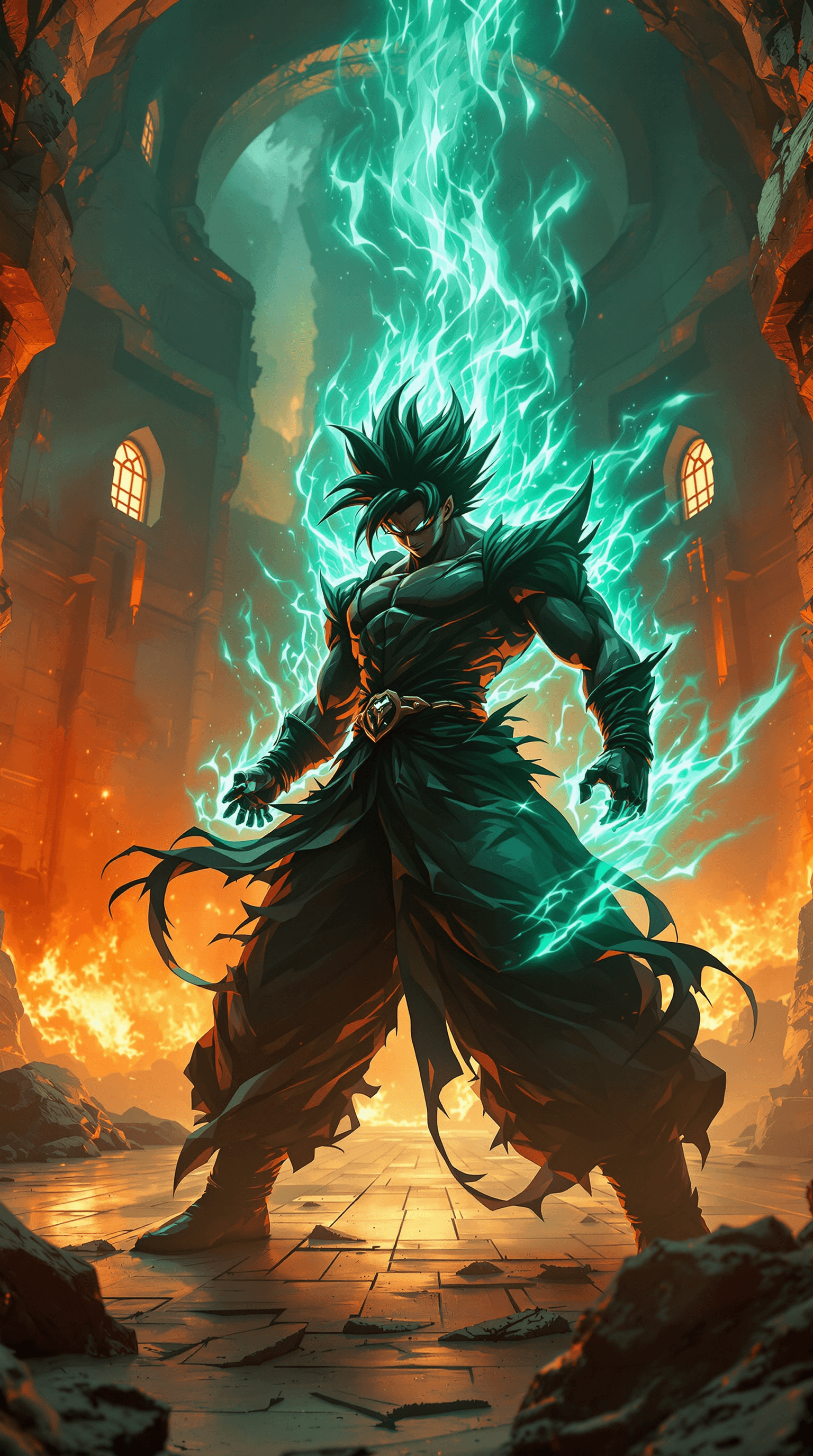 AI generated: Majestic Goku Black in an intense battle pose, clad in sleek, dark attire with an aura of ominous en...