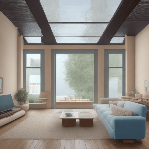 AI generated: High resolution photography interior design, dreamy sunken living room conversation pit, wooden floo...