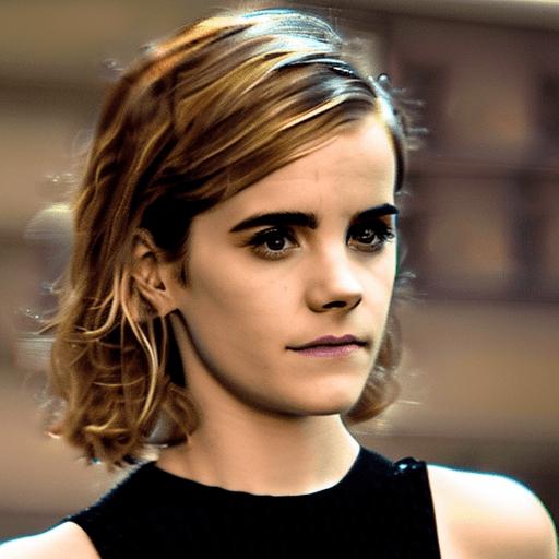AI generated: (Emma Watson(looking at camera) wearing extremely tight dress:1.3), (curly hair:1.0), (wide hips:0.9...