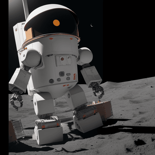 AI generated: make an image, has 1 robot is going to the moon