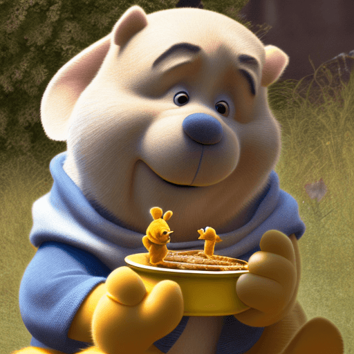 AI generated: winnie the pooh enjoying his honey pot in the sunday sun