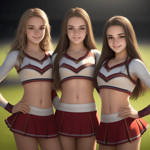 AI generated:  half body photo of 4 smiling cheerleaders, 18 years old, detailed eyes, sharp pupils, realistic pup...
